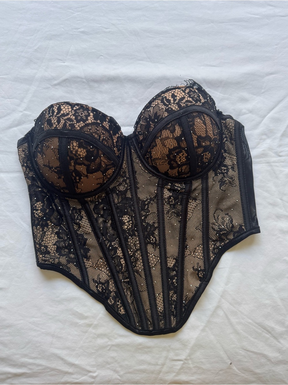 Nude and Black Lace Longline Bandeau Bustier